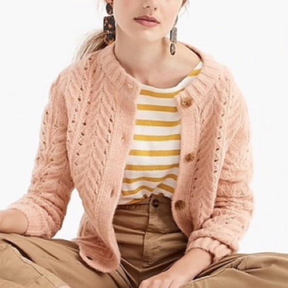 J. Crew Point Sur Pointelle Knit Cardigan Sweater